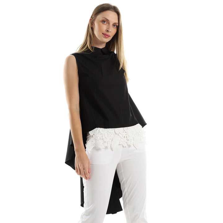 Asymmetric Sleeveless Blouse With Lace Trim