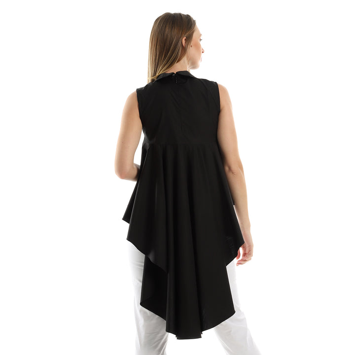 Asymmetric Sleeveless Blouse With Lace Trim