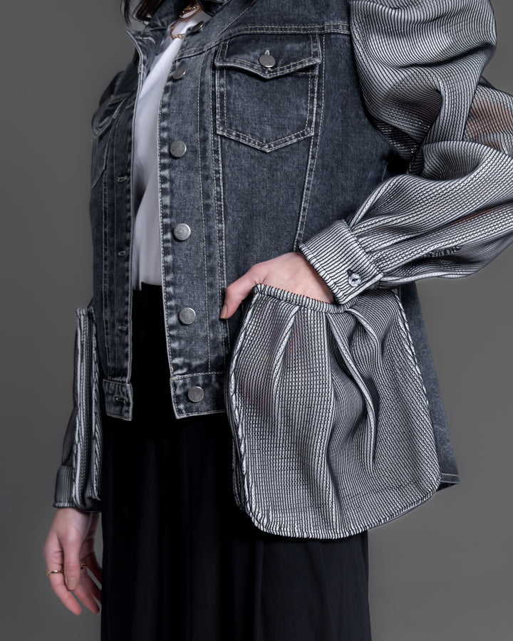 Denim Jacket with Puffy Net Sleeves