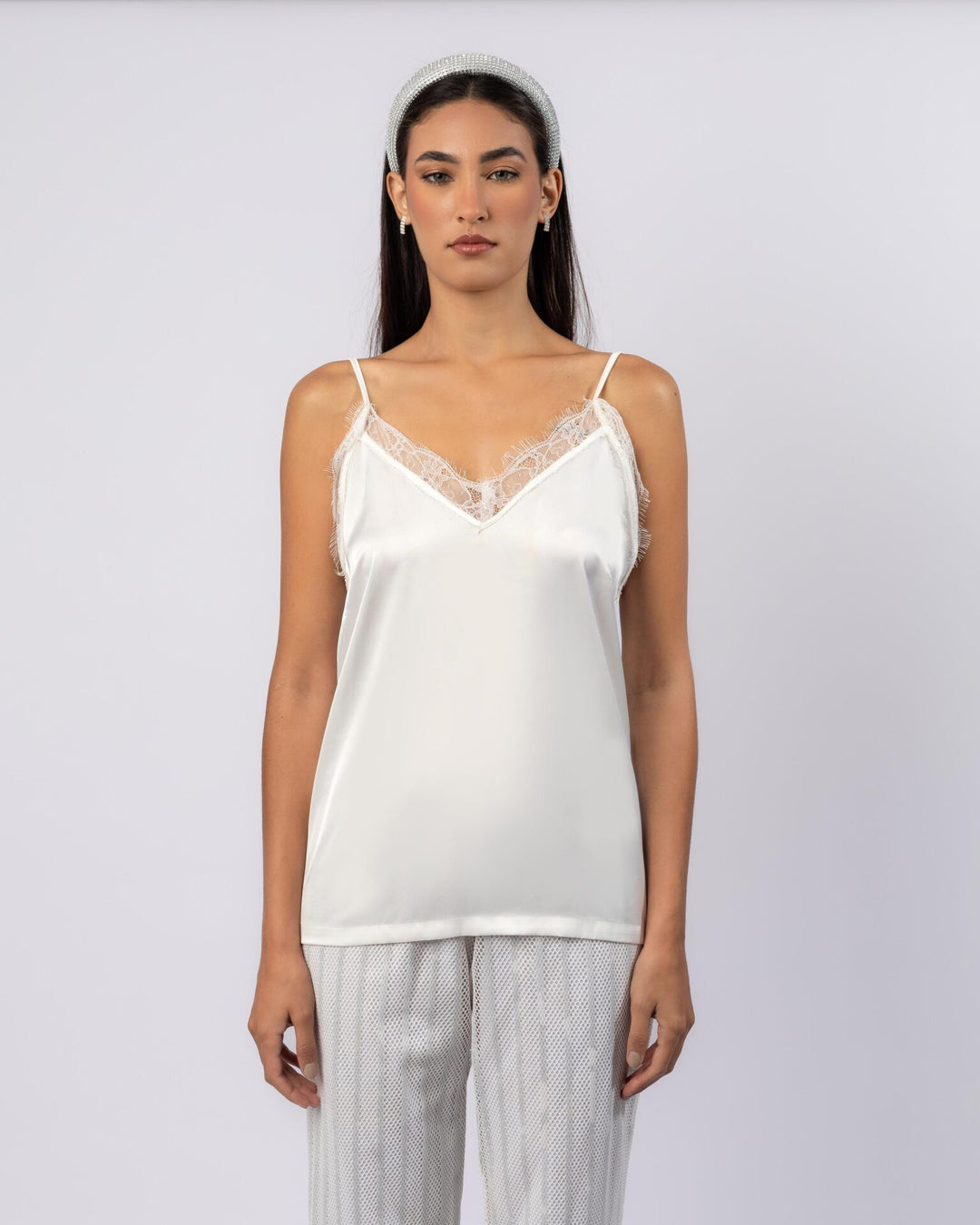 Lace Trimmed Chiffon Camisole