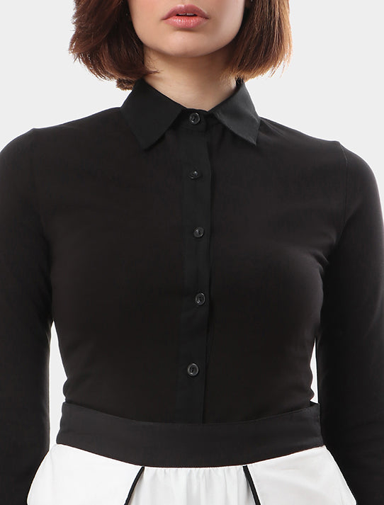 Classic One Layered Collar & Folded Cuffs Blouse