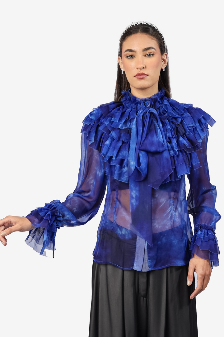 Midnight Frill Sheer Blouse