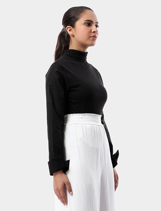Turtleneck With Cotton Sleeves Blouse