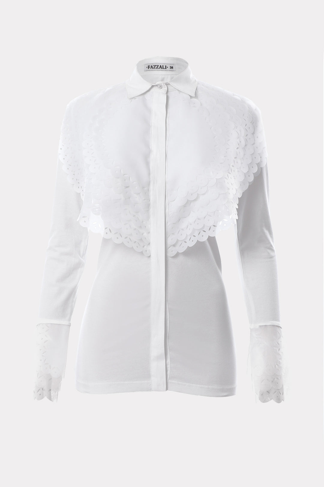Spiral Organza Collar & Sleeves With Embroidery Blouse