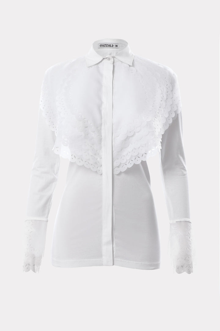 Spiral Organza Collar & Sleeves With Embroidery Blouse