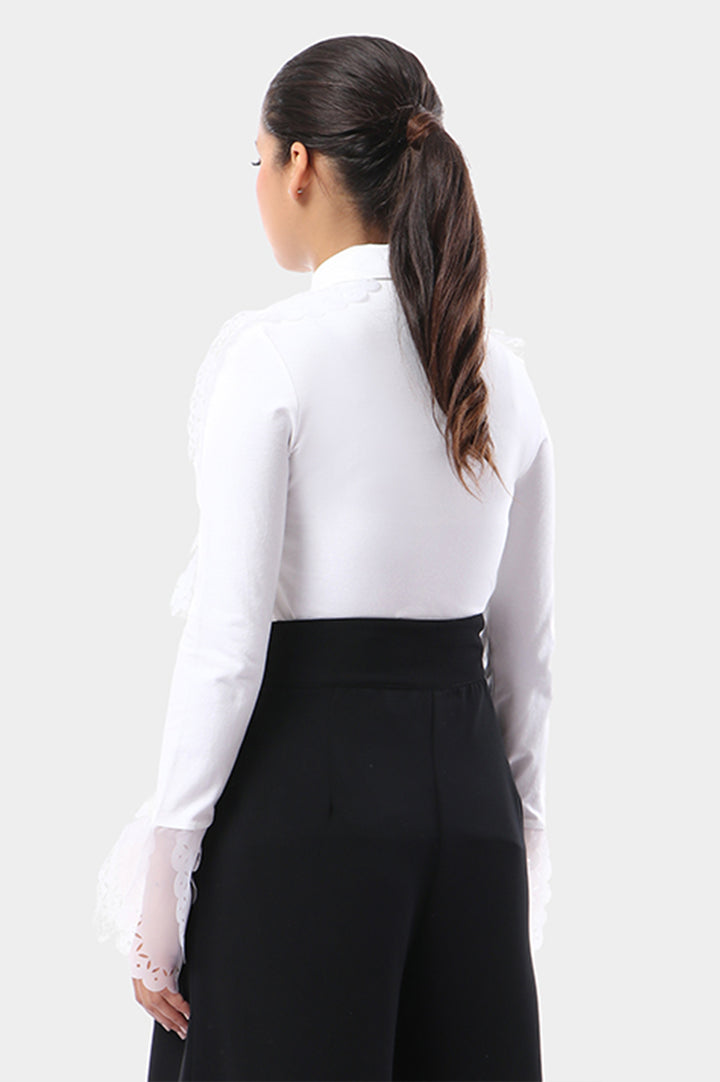 Spiral Organza Collar & Sleeves With Embroidery Blouse