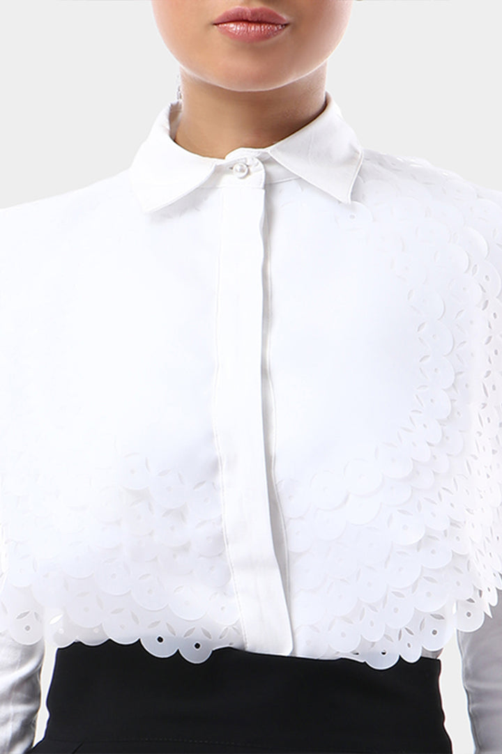 Spiral Organza Collar & Sleeves With Embroidery Blouse