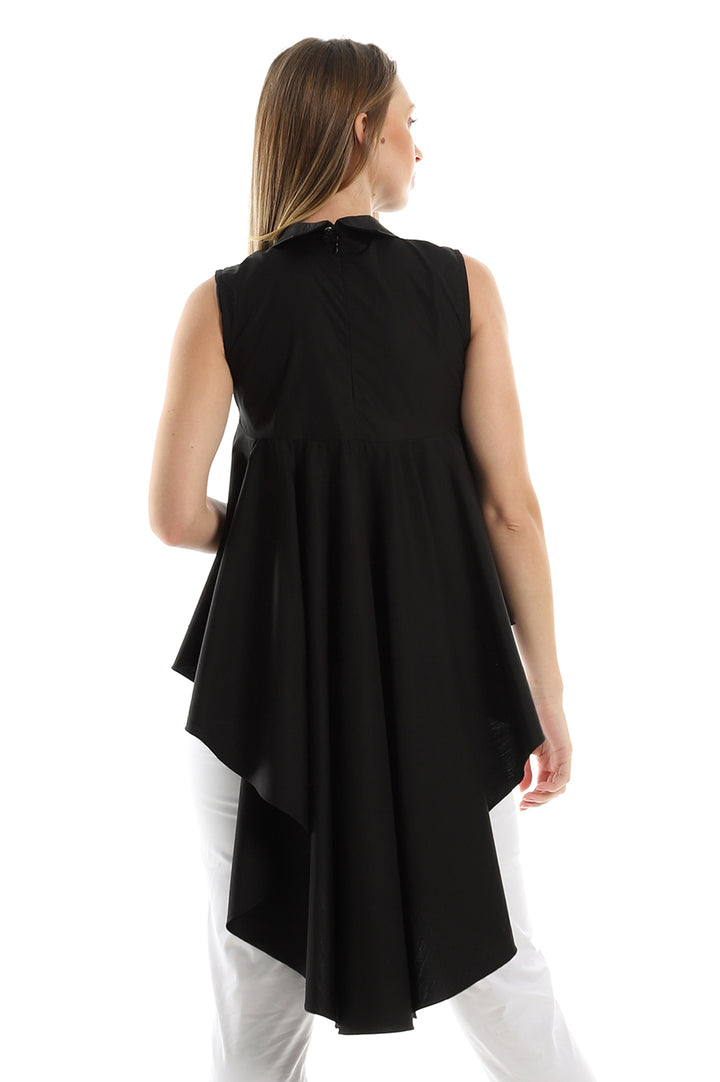 Asymmetric Sleeveless Blouse With Lace Trim