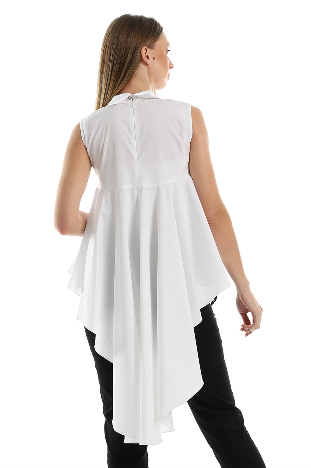 Asymmetric Sleeveless Blouse With Lace Trim