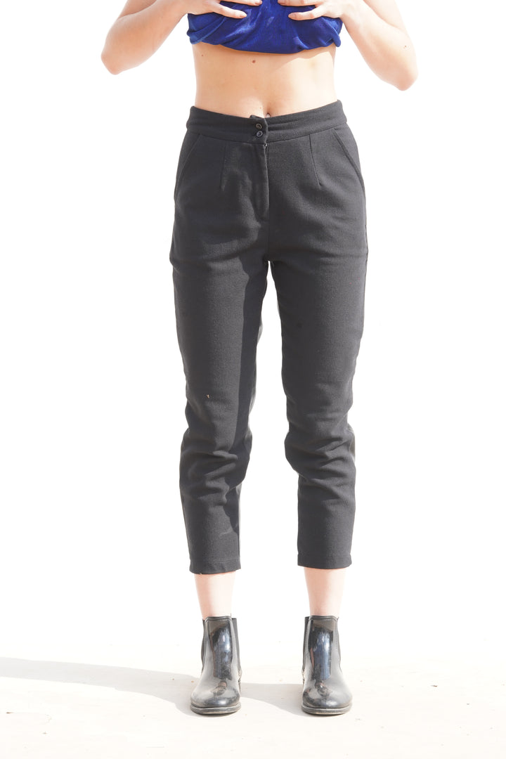 Wool Front Side Pants With Back Leather Side