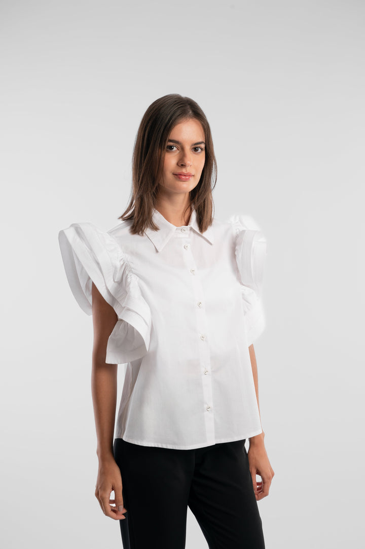 White Extravagant Ruffle Shirt