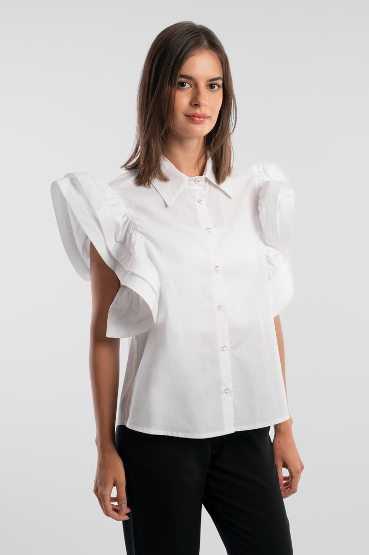 White Extravagant Ruffle Shirt