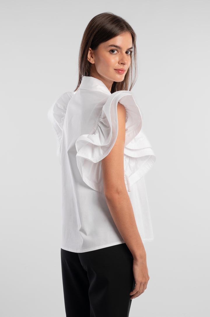 White Extravagant Ruffle Shirt