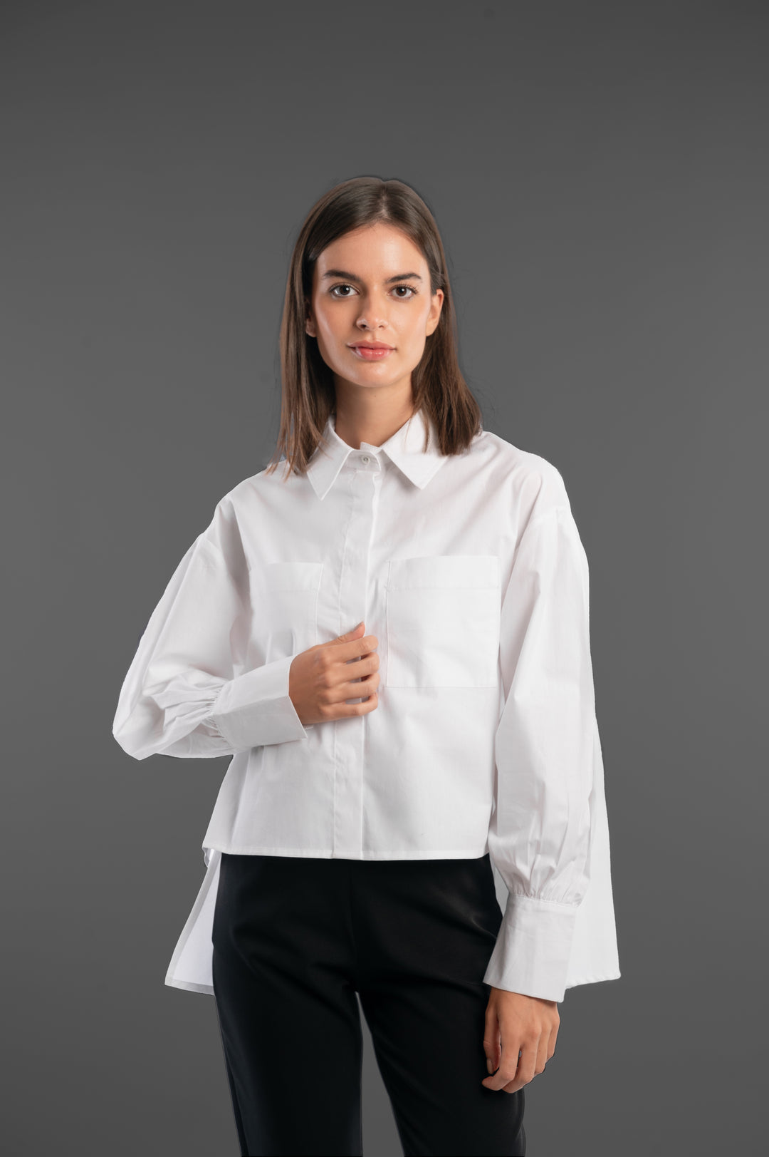 White Oversized Gathered Shirt