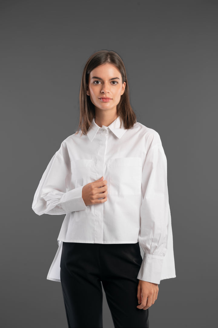 White Oversized Gathered Shirt