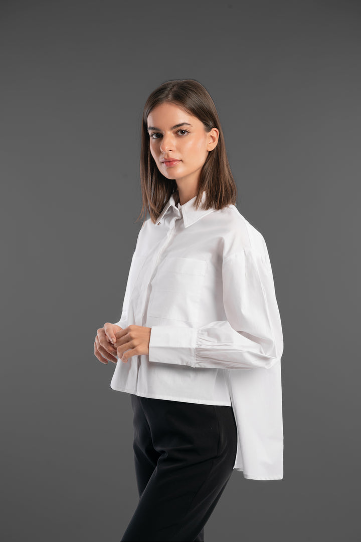 White Oversized Gathered Shirt