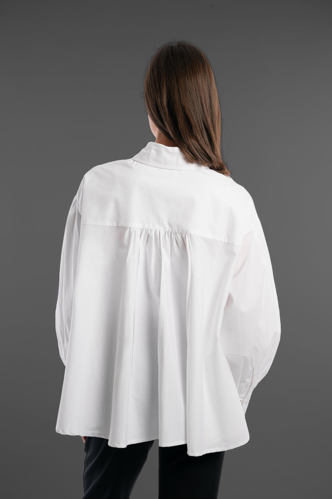 White Oversized Gathered Shirt