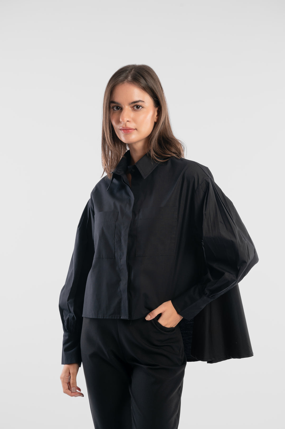 Black Oversized Gathered Shirt