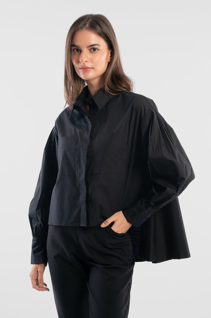 Black Oversized Gathered Shirt