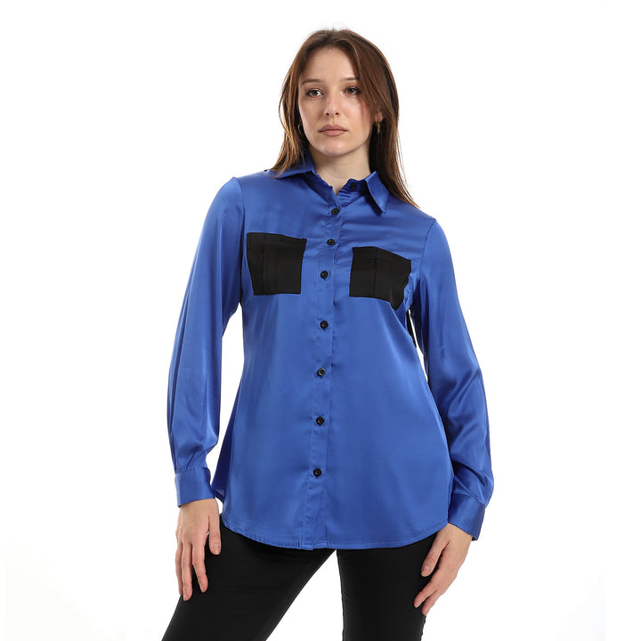 Satin shirt in Blue with pockets