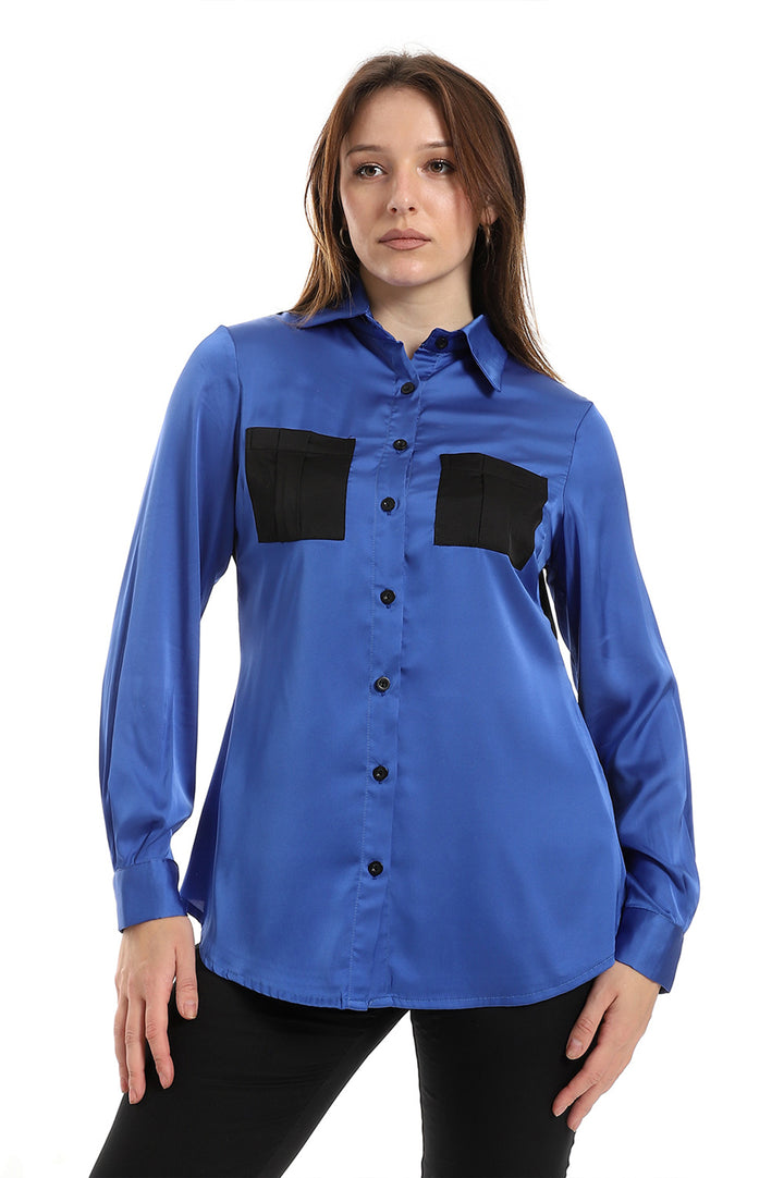 Satin shirt in Blue with pockets