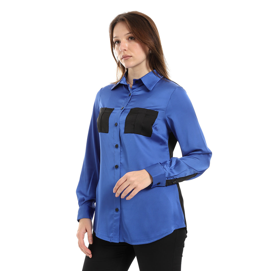 Satin shirt in Blue with pockets