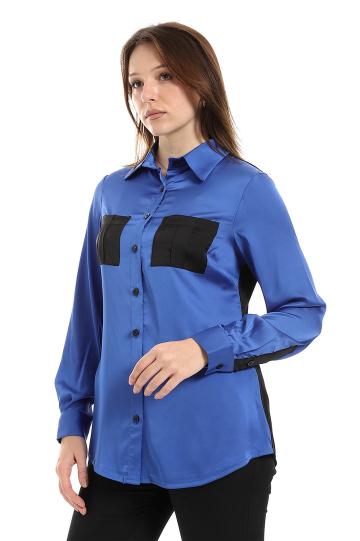 Satin shirt in Blue with pockets