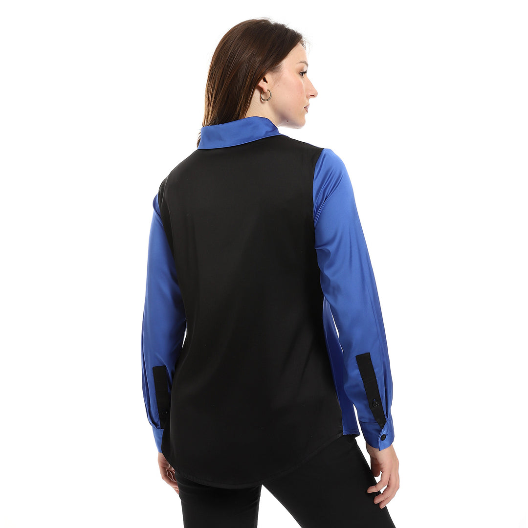 Satin shirt in Blue with pockets