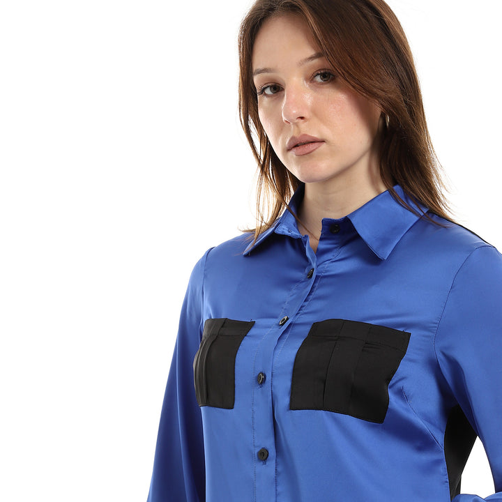 Satin shirt in Blue with pockets