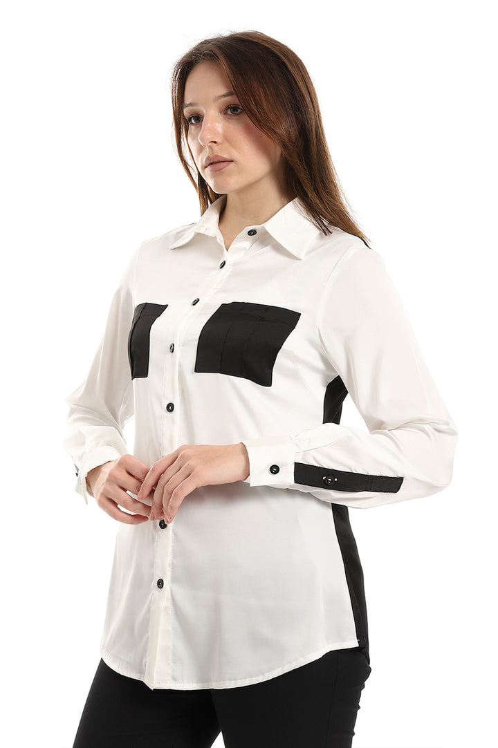 Satin shirt in white with pockets