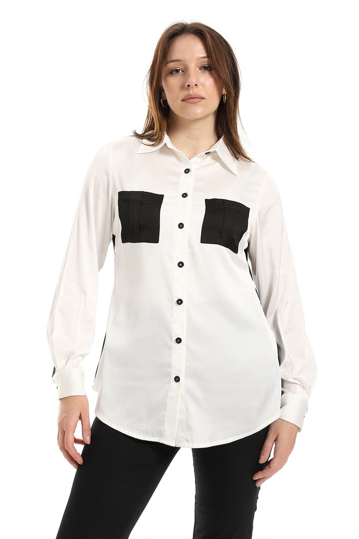 Satin shirt in white with pockets