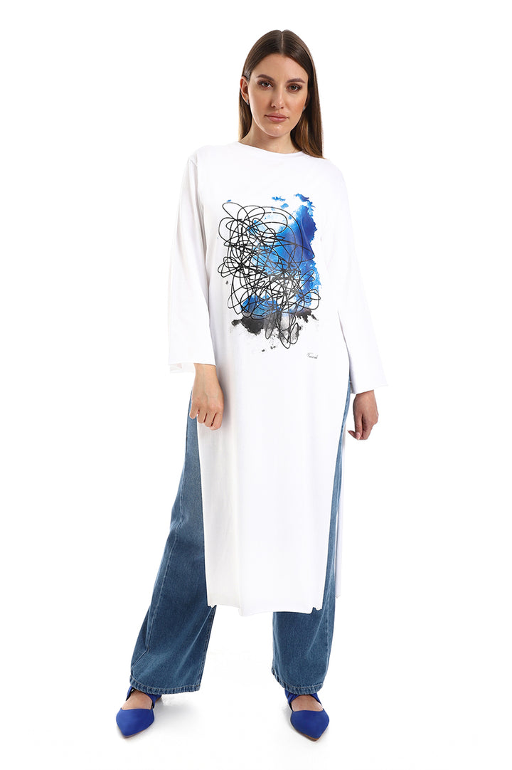 Long Printed T-Shirt With Side Slits