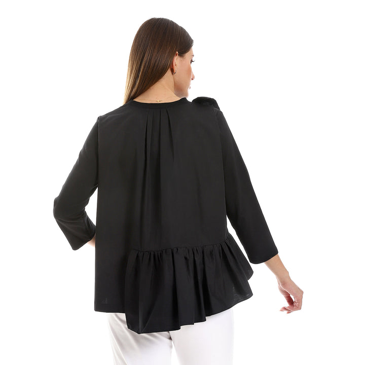 Asymmetric T-shirt With Half Quarter Sleeve And Ruffled Side