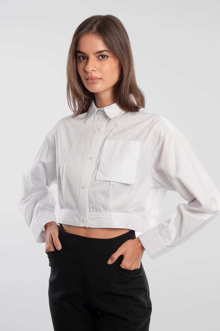 White Striped Cropped Shirt.