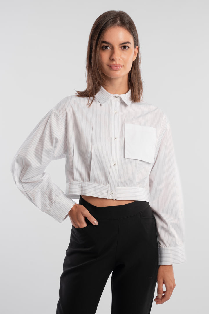 White Striped Cropped Shirt.