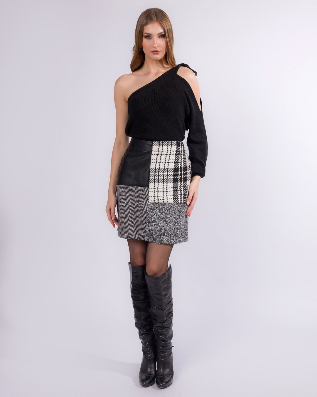 Black And White Patchwork Skirt