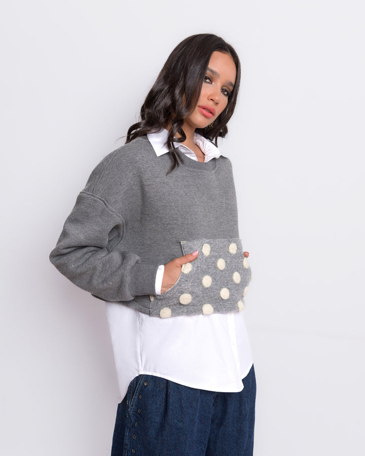 Cropped Sweatshirt With Polka Dots Pocket