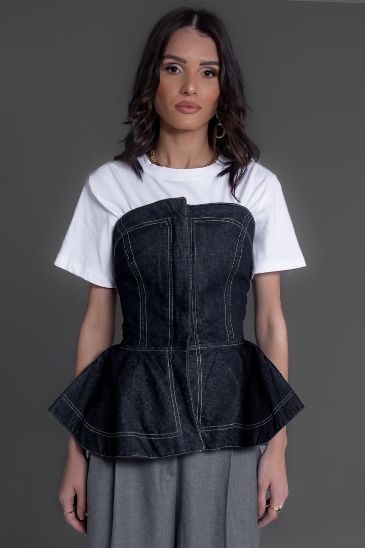 Denim Peplum Corset Top