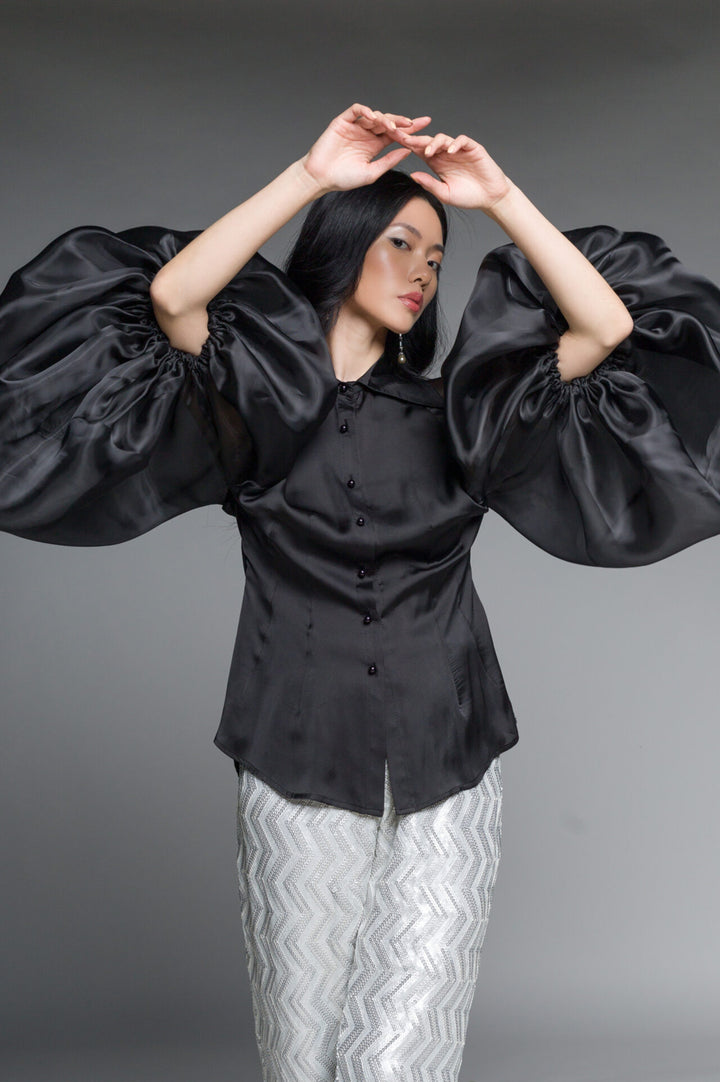 Puff-sleeve Satin Blouse