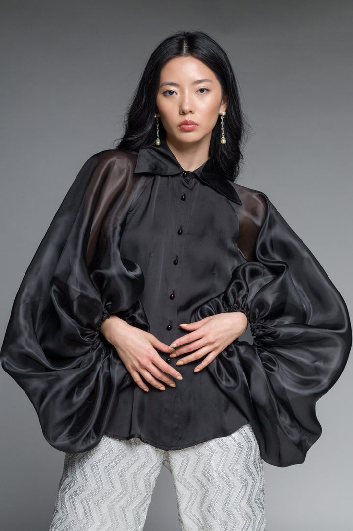 Puff-sleeve Satin Blouse