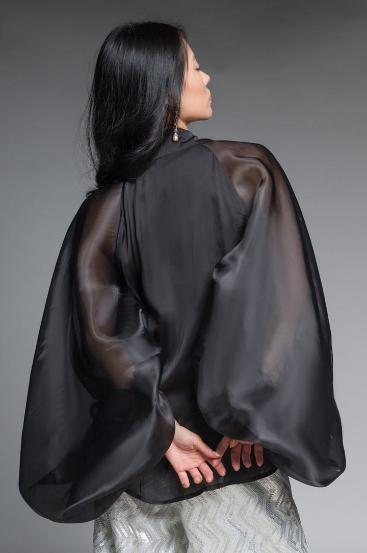 Puff-sleeve Satin Blouse