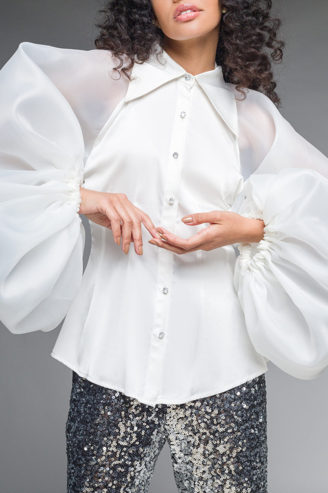 Puff-sleeve Satin Blouse