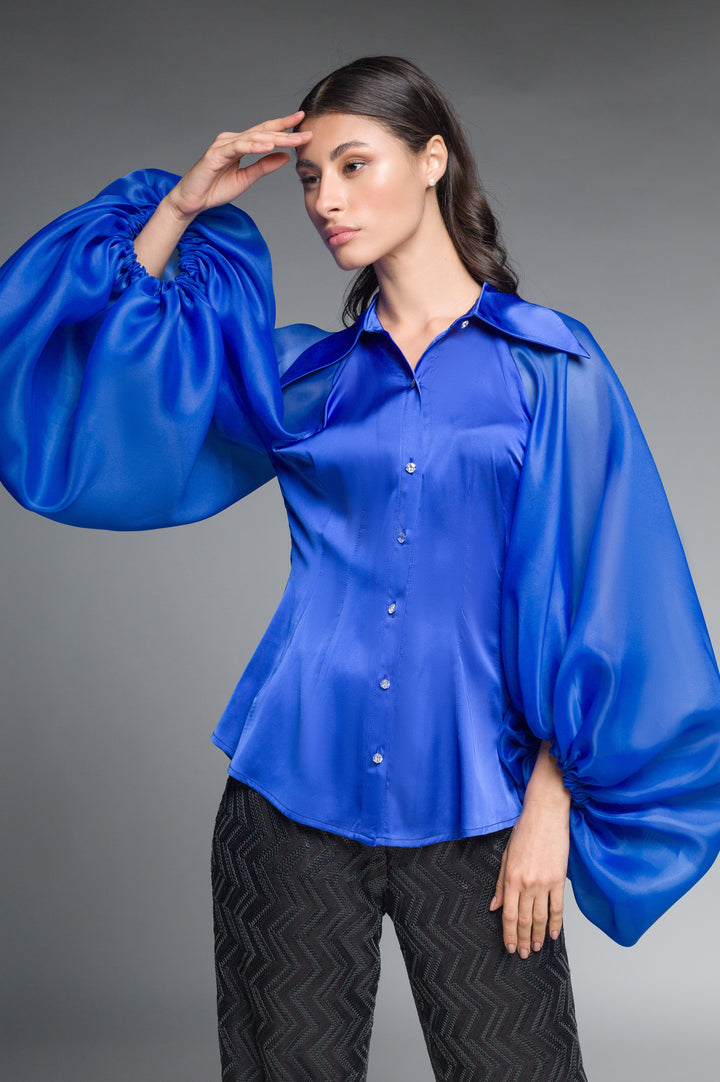 Puff-sleeve Satin Blouse