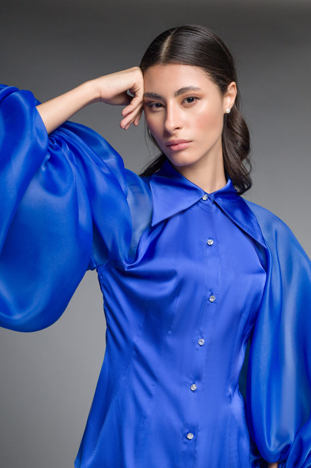 Puff-sleeve Satin Blouse