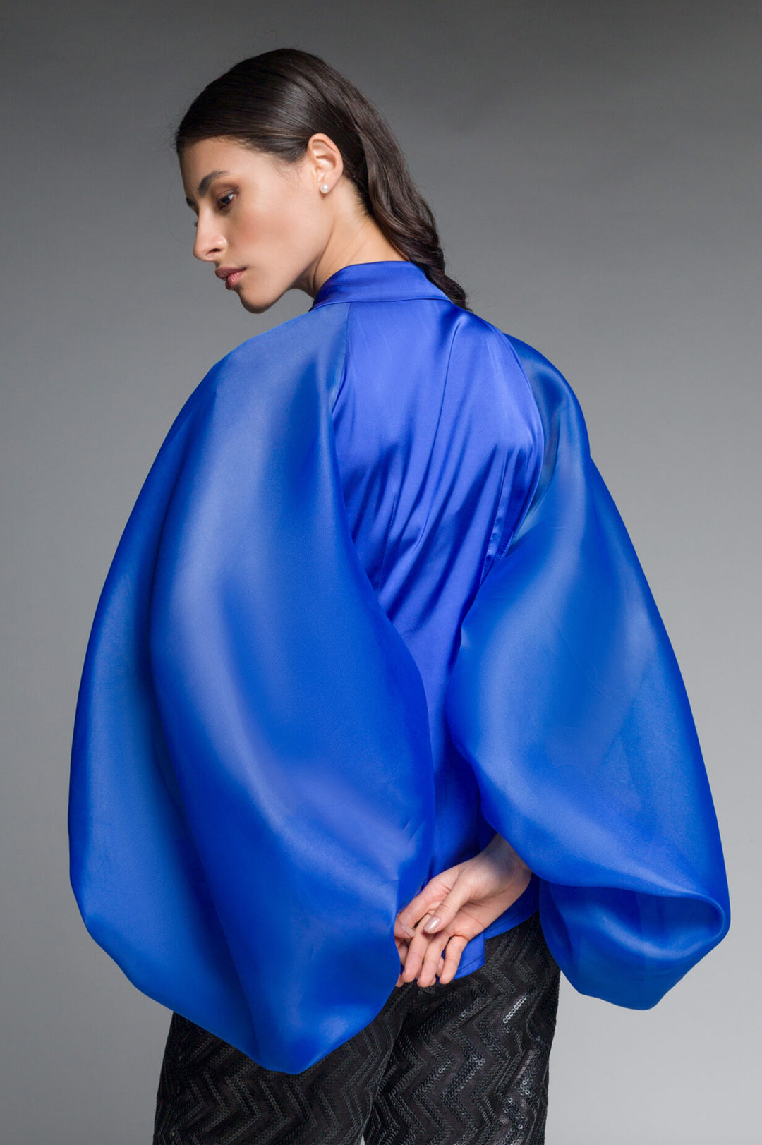 Puff-sleeve Satin Blouse