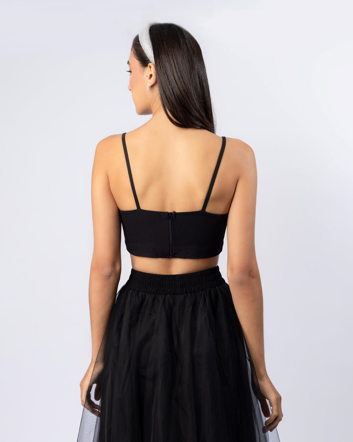 Crop top with front bow in black