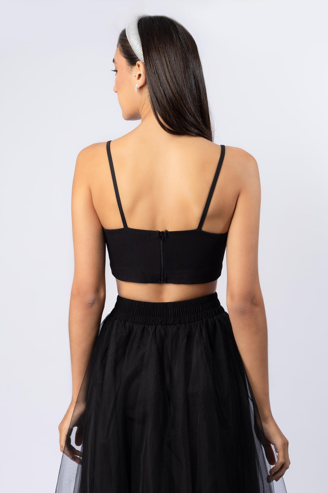 Crop top with front bow in black