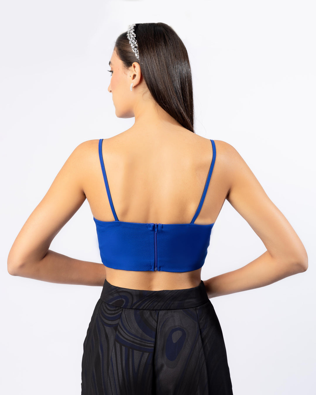 Heartshape crop top with front bow in blue