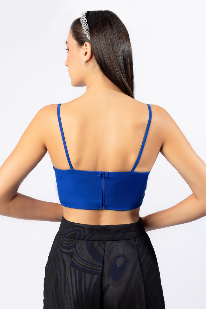 Heartshape crop top with front bow in blue