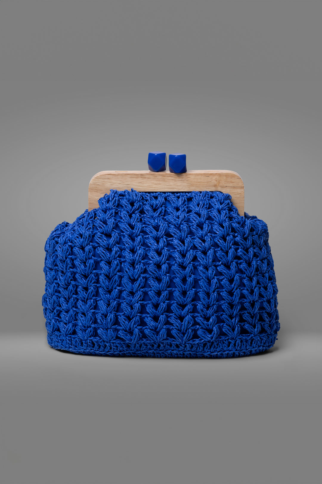 Blue Crochet Wooden Kiss Lock Bag